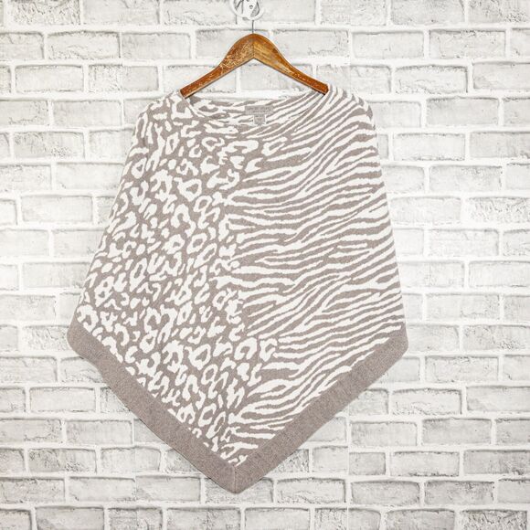 BAREFOOT DREAMS Cozychic Ultra Lite Poncho gray Leopard print One Size - Picture 9 of 9